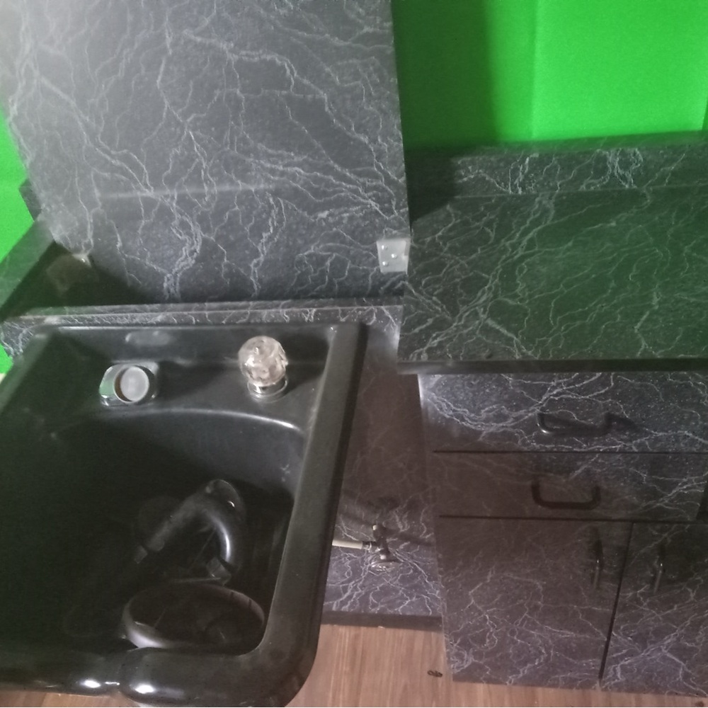 Black Marble-Style Sink and Countertop Set